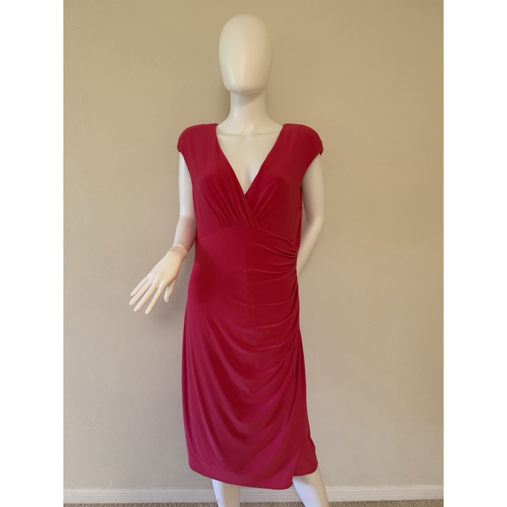 Lauren Ralph Lauren Pink Ruched‎ Jersey Sheath Sleeveless Dress Size 16